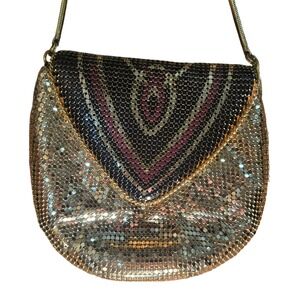 Sparkling Gold Black Red‎ Mesh Evening Bag Boho Geometric Snake Chain Strap